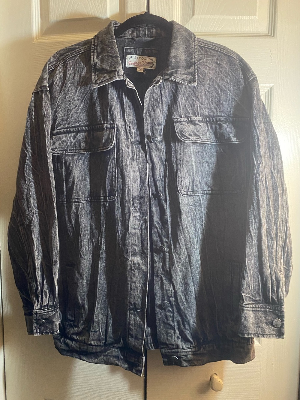 Men's or Women’s Washed Black Military Utility Denim Jacket